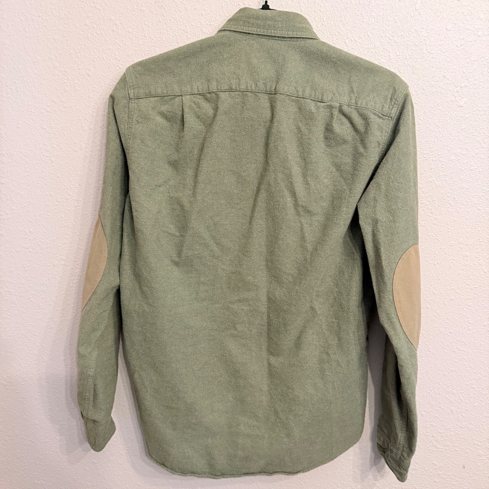 J.Crew Mens Flannel Button Down Shirt Olive Green Elbow Patches B3061 XS - Picture 2 of 7